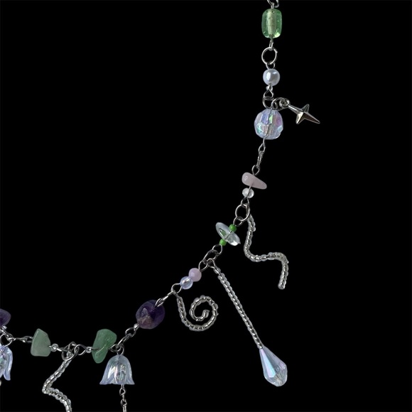 Spiral Dance Beaded Chain Necklace Quartz Amethyst Aventurine Charm Star Silver - Picture 6 of 6